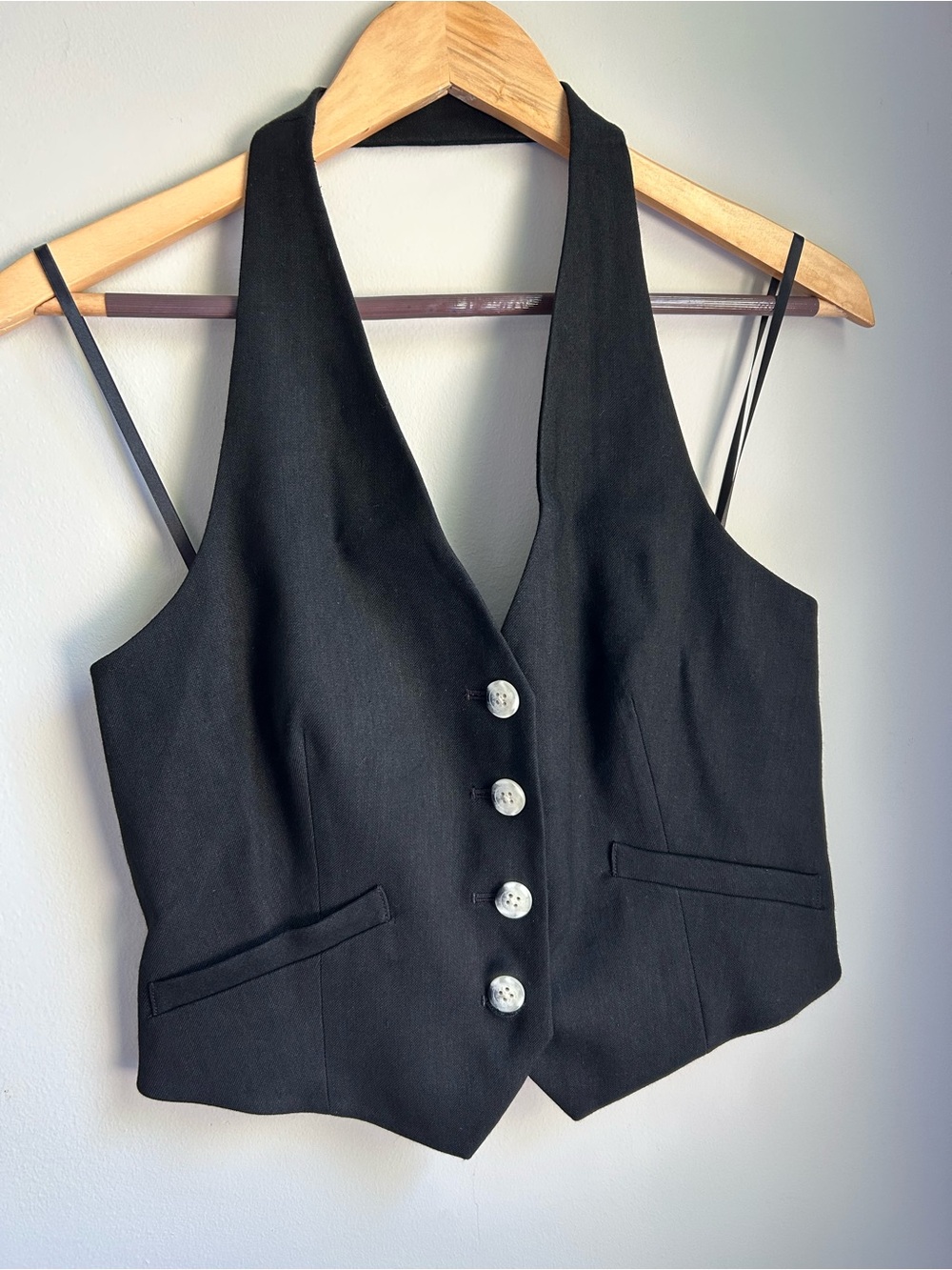 Veronica Beard Arabella Stretch Linen Halter Vest Black Size 0 $398